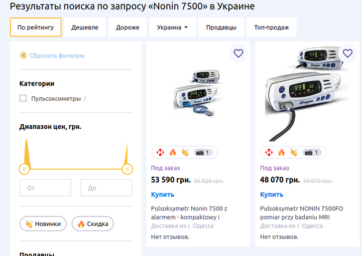 Вартість пульсоксиметрів на торговельних майданчиках Вартість пульсоксиметрів на торговельних майданчиках