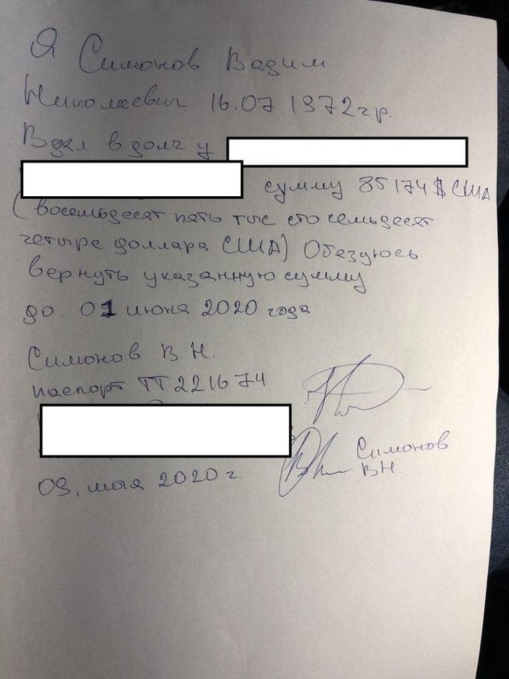 Розписка Сімонова Розписка Сімонова