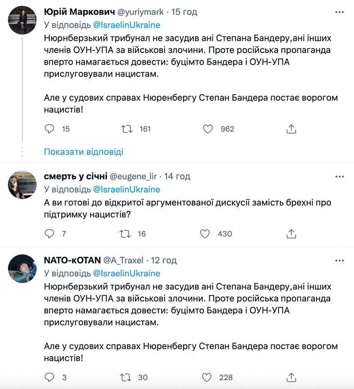 Кубло українофобів: посольство Ізраїля приписує Бандері вигадані злочини_1