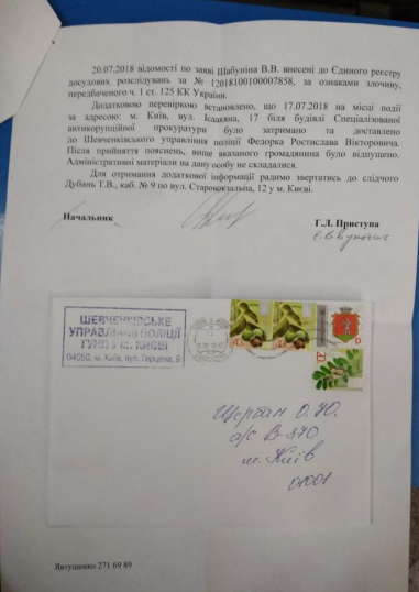 Поліція не складала протоколів щодо підозрюваних в обливанні Шабуніна зеленкою під САП_7