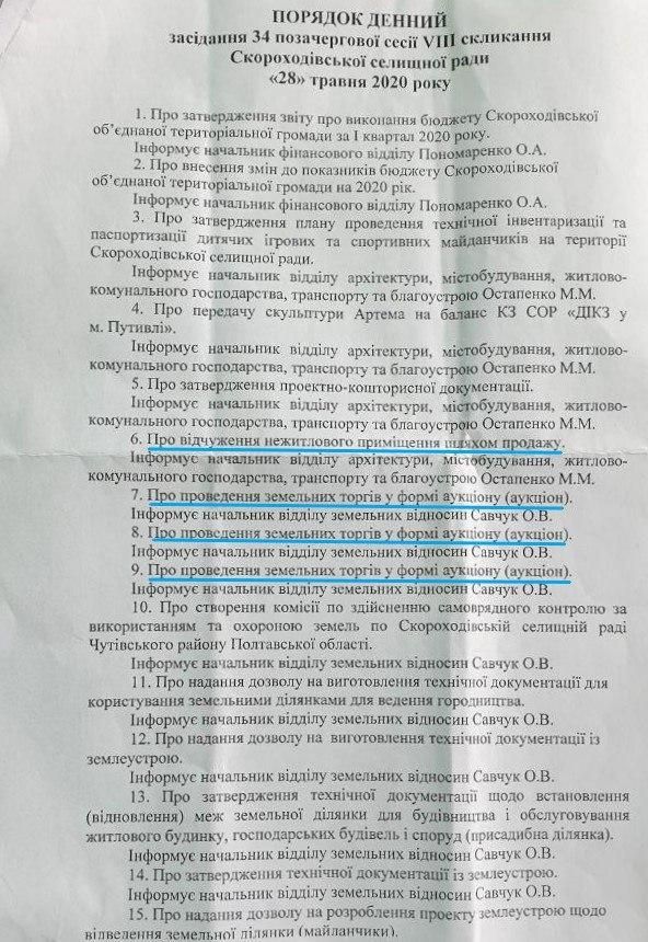 Порядок денний позачергової сесії