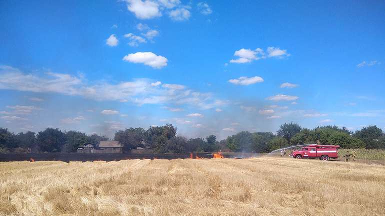 У Решетилівському районі вогнеборці загасили займання на полі, де росла пшениця