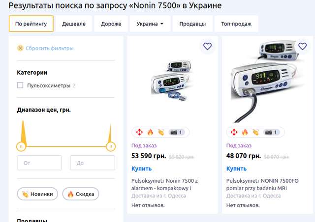 Вартість пульсоксиметрів на торговельних майданчиках