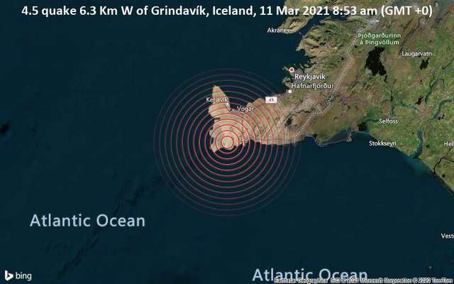 Місце землетрусу на південно-західному узбережжі Ісландії (11.03.2021)