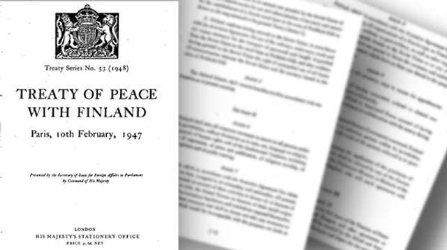Зразок мирної угоди, підписаної у Парижі між переможеною Фінляндією та Антигітлерівською коаліцією