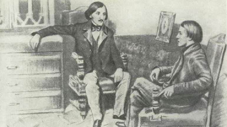 Микола Гоголь (ліворуч) і Віссаріон Бєлінський (праворуч)