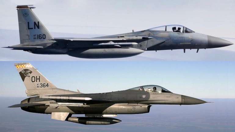 F-15 (top) and F-16 Fighters