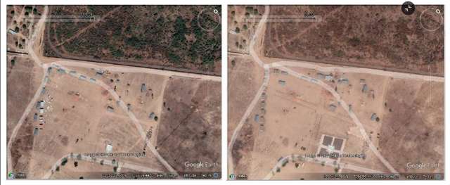 Супутникові знімки будівництва військового табору неподалік аеропорту Бамако. Зліва – грудень 2021 року, праворуч – лютий 2022 року