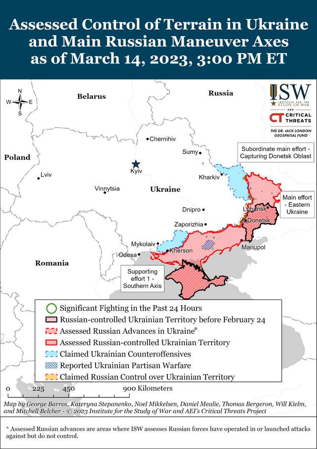 Окупанти наступають у Бахмуті та будують укріплення на кордоні з Україною: карти боїв ISW_2