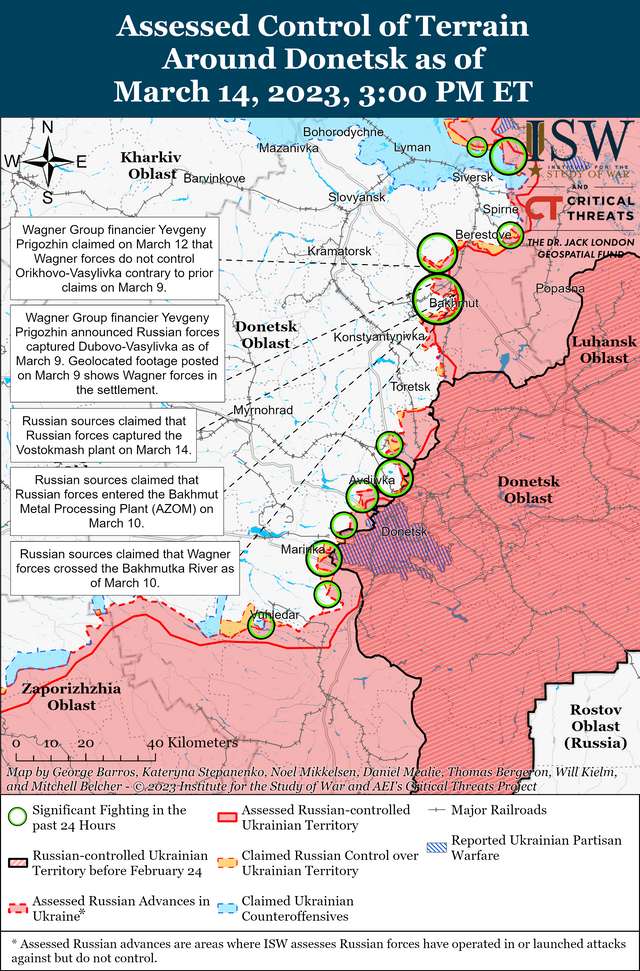 Окупанти наступають у Бахмуті та будують укріплення на кордоні з Україною: карти боїв ISW_6