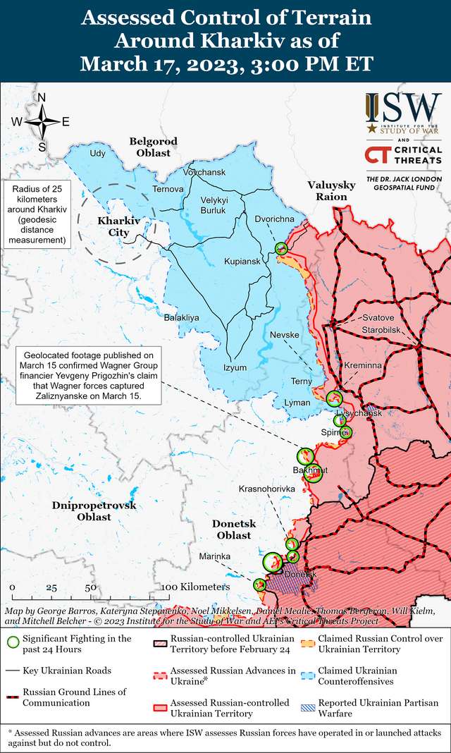 ЗСУ наступали південніше Запоріжжя, а окупанти хочуть відрізати Бахмут: карти боїв ISW_3