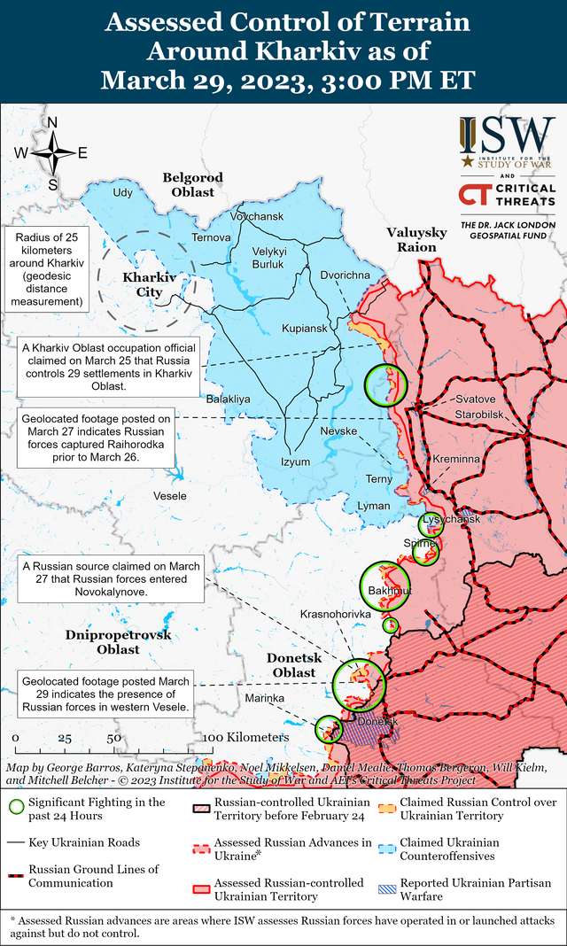Війська рф наступають у Бахмуті, ЗСУ б'ють по позиціях окупантів в їх тилу: карти боїв ISW_3