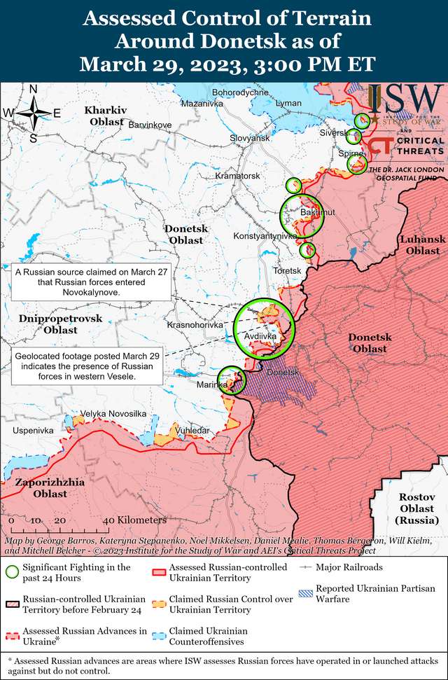 Війська рф наступають у Бахмуті, ЗСУ б'ють по позиціях окупантів в їх тилу: карти боїв ISW_7