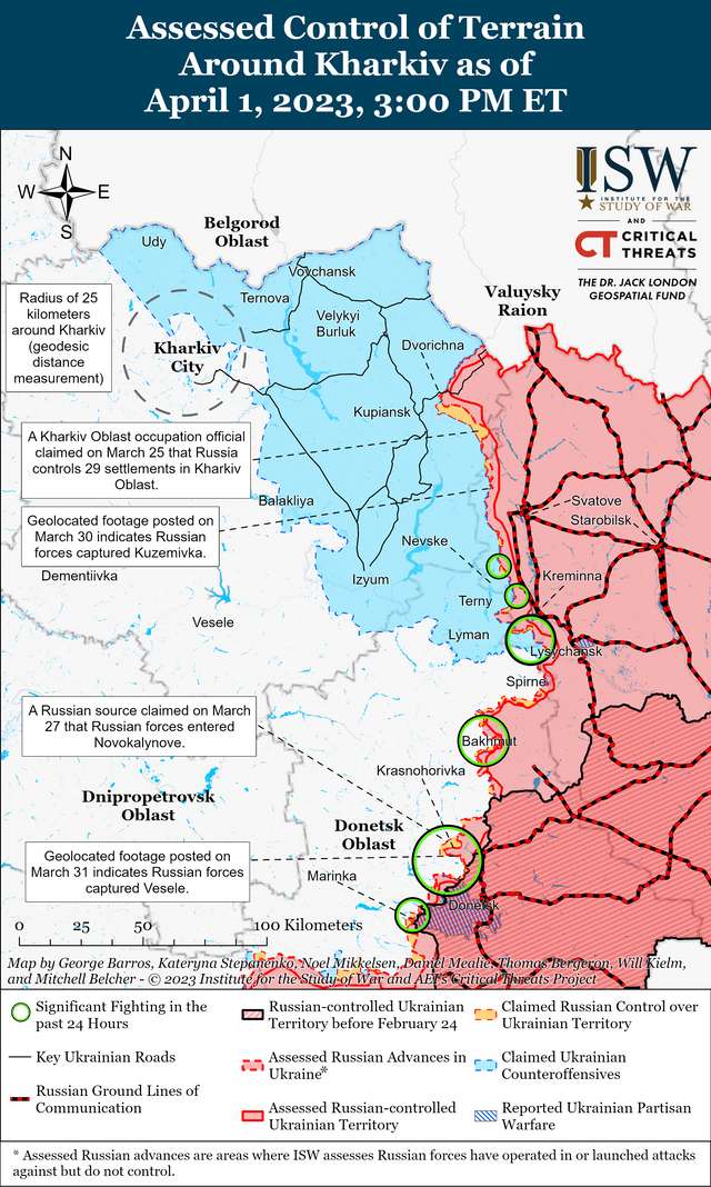 Темпи російських штурмів у районі Бахмута суттєво знизилися: карти боїв ISW_2