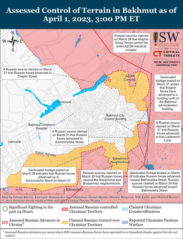 Темпи російських штурмів у районі Бахмута суттєво знизилися: карти боїв ISW_4