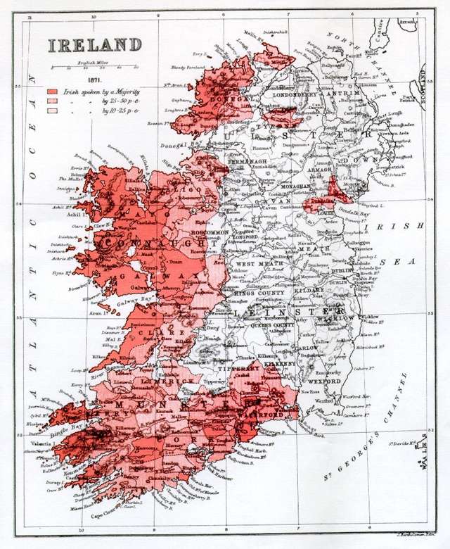 Стан поширення ірландської мови в Ірландії у 1871 році