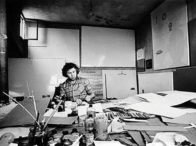 Ілля Кабаков у своїй домашній студії (1970-ті роки)