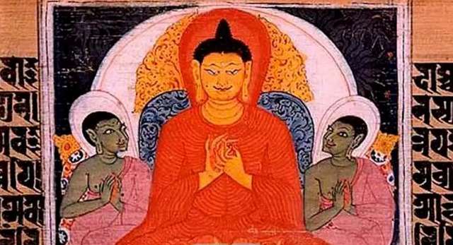 Будда вчить Чотирьом благородним істинам. Санскритський рукопис. Наланд, Біхар, Індія.