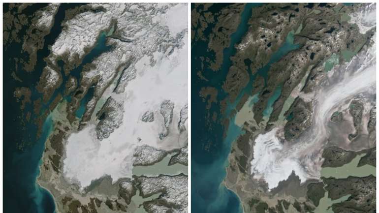 NASA показало крижаний щит Гренландії до і після найспекотнішого місяця в історії спостережень
