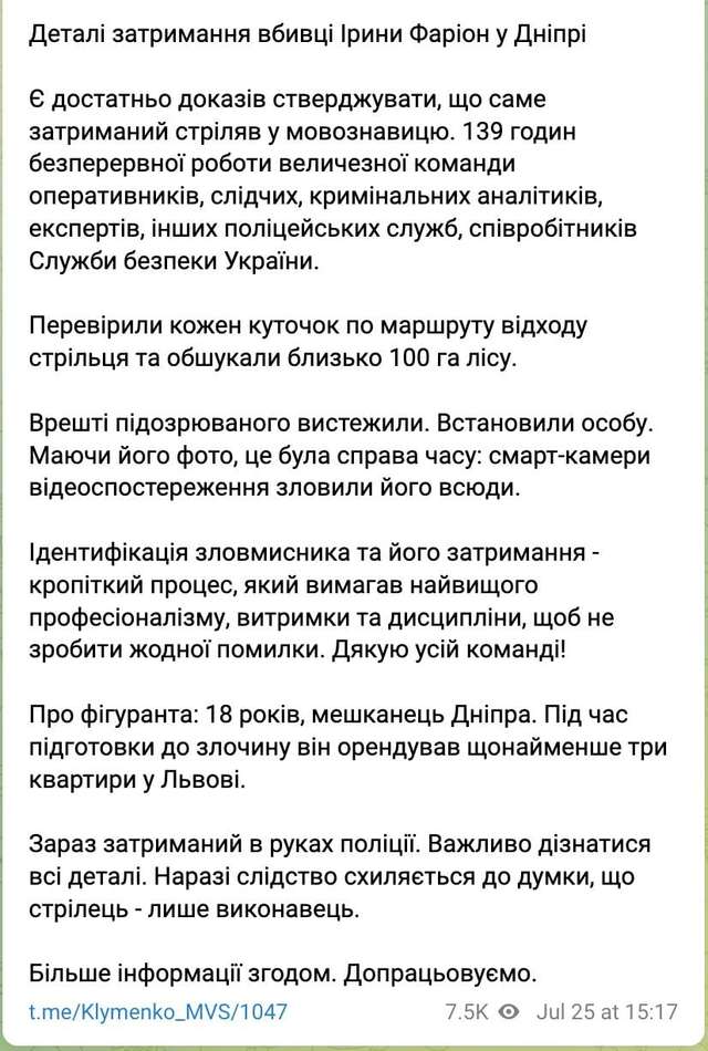 У поліції заявили, що у Дніпрі затримали підозрюваного у вбивстві Ірини Фаріон_5