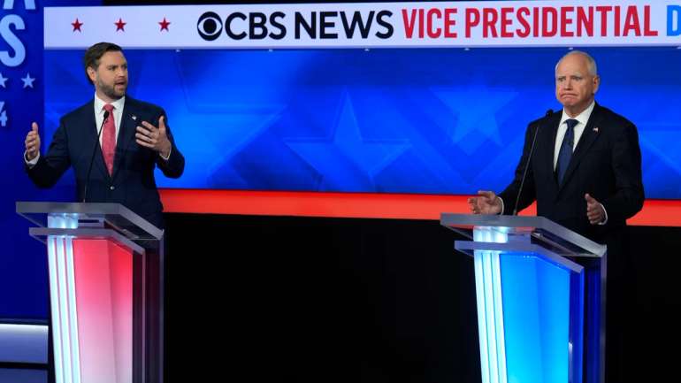 Джеймс Ді Венс та Тім Волз під час дебатів на телеканалі CBS News