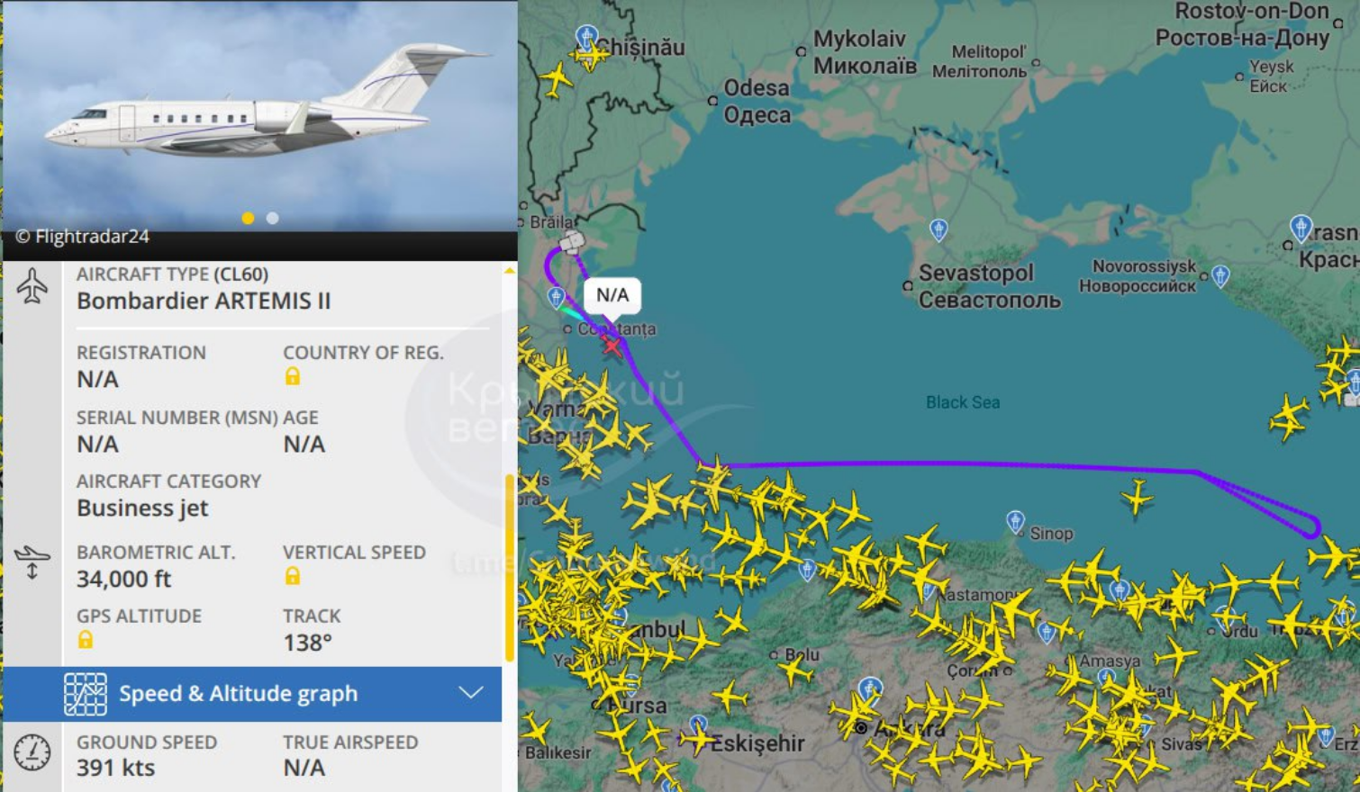 Над Чорним морем помітили американський літак-розвідник Bombardier ARTEMIS II_1