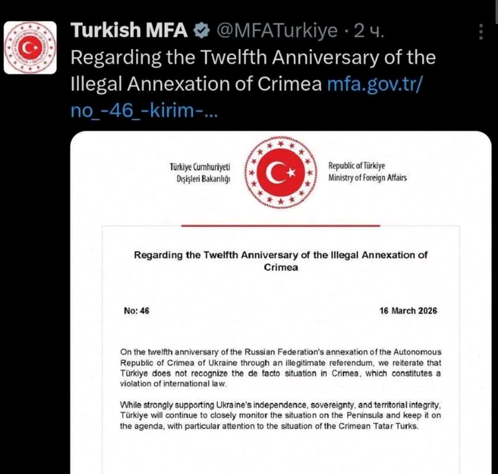 Річниця анексії Криму: Туреччина виступила із заявою, яка не сподобається рф_1