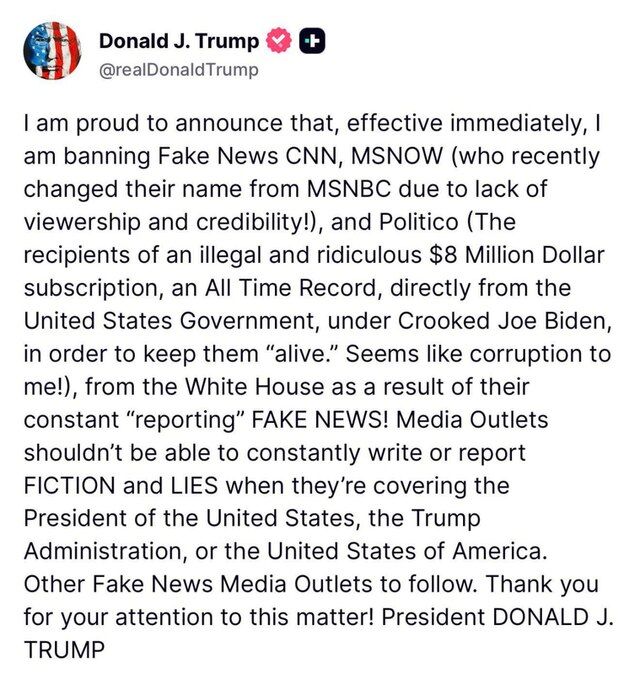 Трамп позбавив CNN, MSNOW та Politico акредитації в Білому домі_1