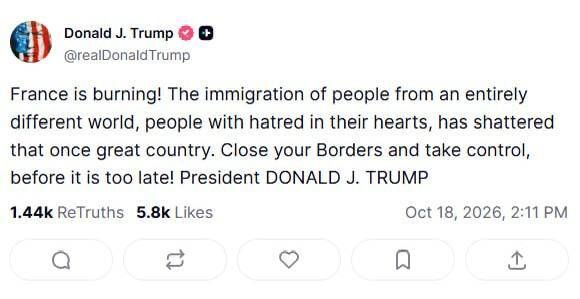 Трамп і Венс звинуватили міграційну політику в заворушеннях у Франції_1